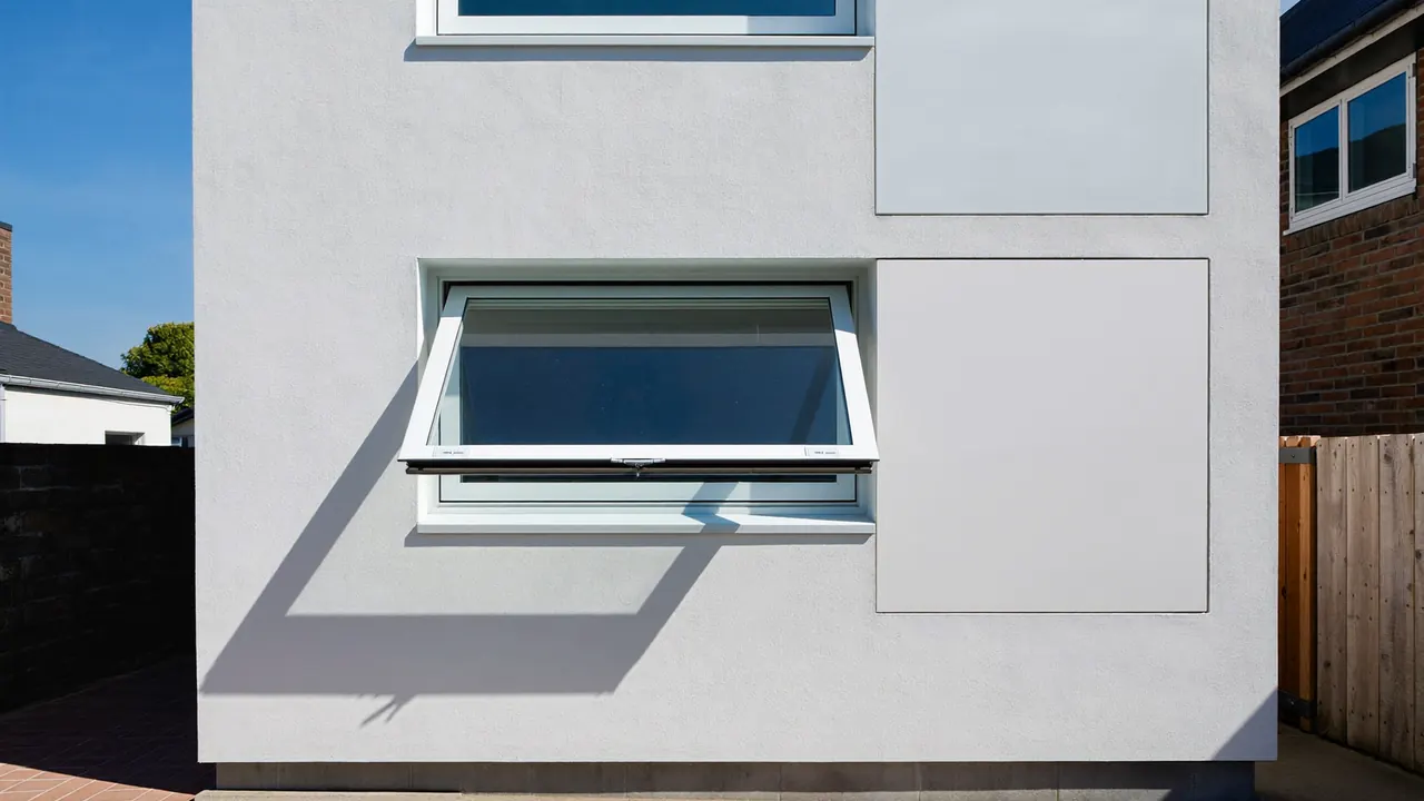 White uPVC casement window on a modern render semi-detached UK home