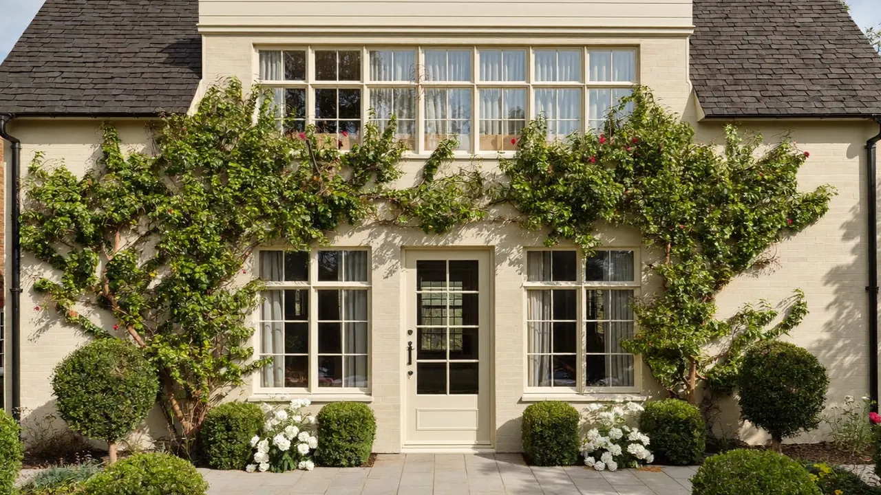 Cottage window with small panes and a flower box below the sill
