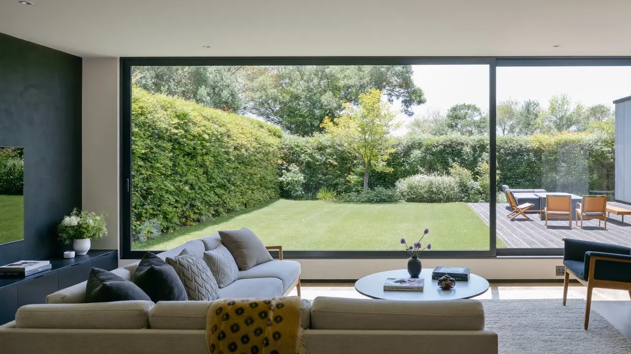 Homeowner browsing different window styles on a tablet at a kitchen table