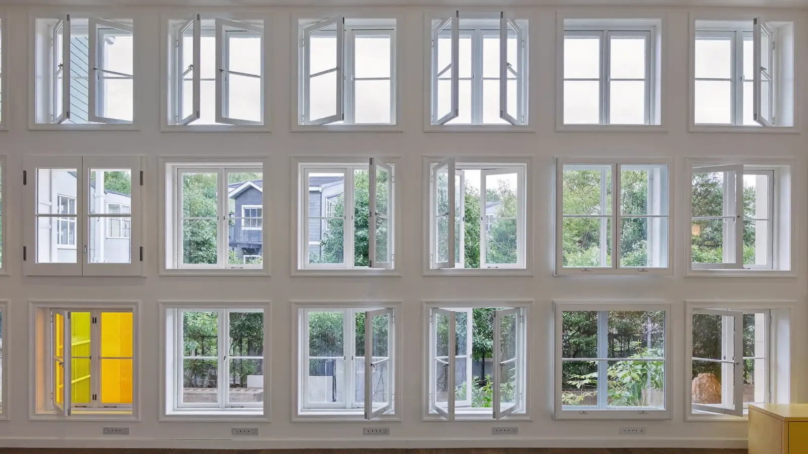 Colourful display wall of different UK window styles